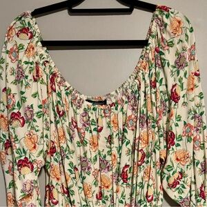 Lane Bryant Convertible Top On/Off Shoulders Ivory Floral Size 18/20